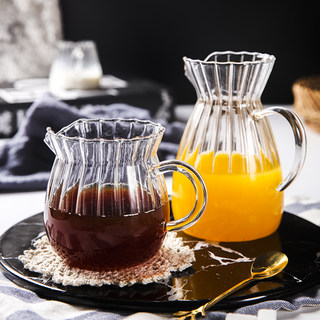 复古条纹公道杯透明玻璃杯子带把茶具咖啡杯家用牛奶杯饮料果汁壶