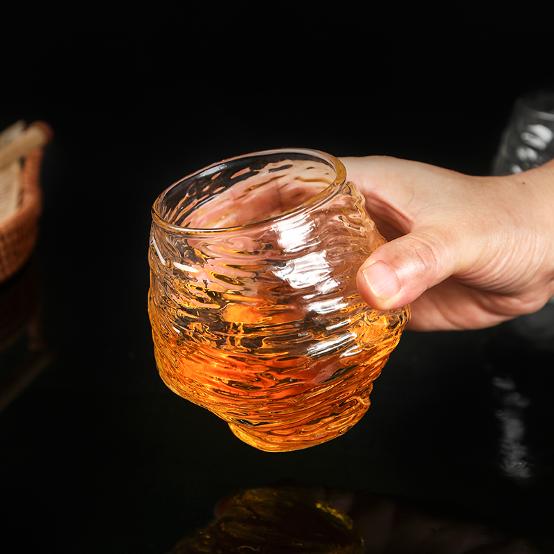 日式手工锤纹玻璃杯家用水杯