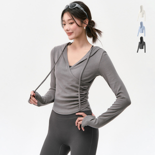 上衣跑步健身衣套装 女连帽运动长袖 普拉提训练服 瑜伽T恤衫 秋冬季