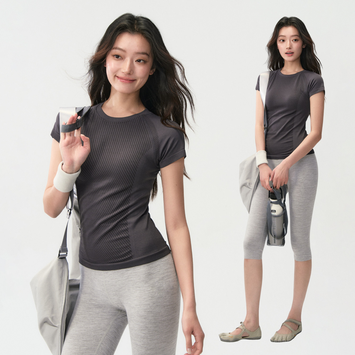 瑜伽短袖修身速干普拉提训练服高弹圆领健身上衣户外跑步运动T恤