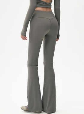 灰色微喇瑜伽长裤女蜜桃提臀外穿普拉提训练服套装运动健身喇叭裤