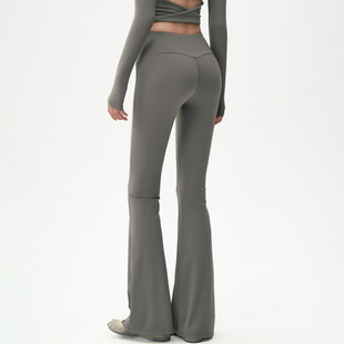 灰色微喇瑜伽长裤女蜜桃提臀外穿普拉提训练服套装运动健身喇叭裤