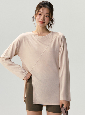 防晒瑜伽服罩衫女秋季宽松跑步运动T恤健身长袖普拉提训练服上衣