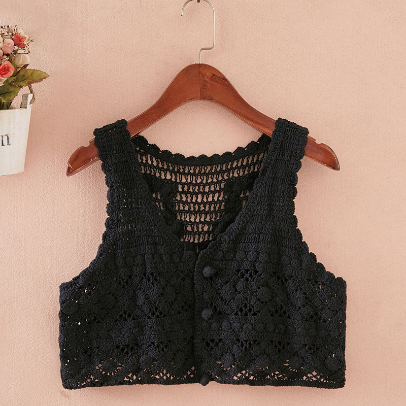 镂空马甲女款背心短款外搭坎肩无袖开衫女薄款夏天小个子外穿马夹