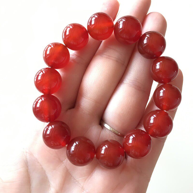 天然巴西红玛瑙手链男女款本命年转运水晶单圈手串时尚韩版饰品