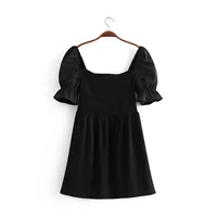 Летнее приталенное черное платье, европейский стиль, 2018, с рукавом