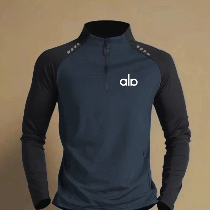 户外运动速干长袖T恤男士春秋季薄款排汗田径健身半拉链骑行上衣