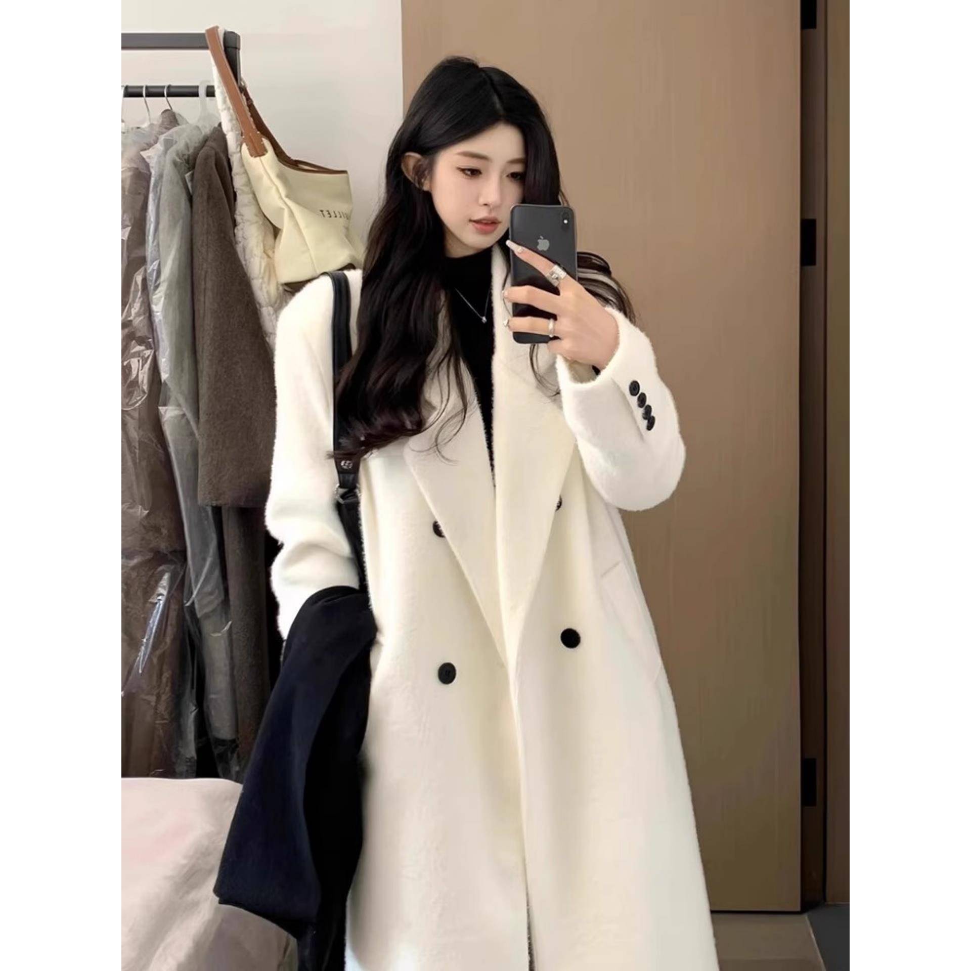 高级白色羊毛羊绒大衣女2025新款冬季小个子呢子加厚保暖毛呢外套