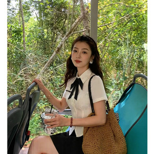 学院风辣妹显瘦短袖衬衫黑色jk半身裤裙夏季新款时尚女生两件套装