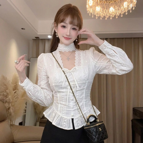 韩系小众修身蕾丝衫女装早秋新款