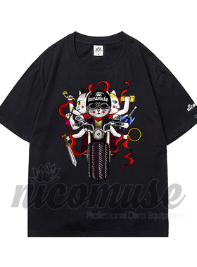 nicomuse原创T恤 限量发售 哪吒猫 美式复古纯棉短袖T恤 飞镖T恤