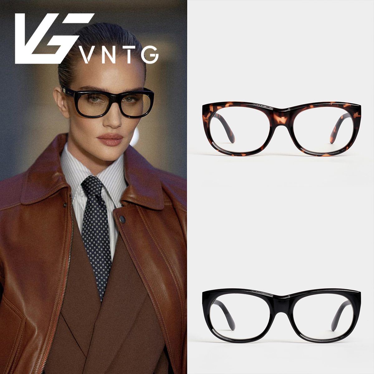 VNTG框架眼镜欧美ins风bella同款粗框高智感方圆形时髦霸总平光镜