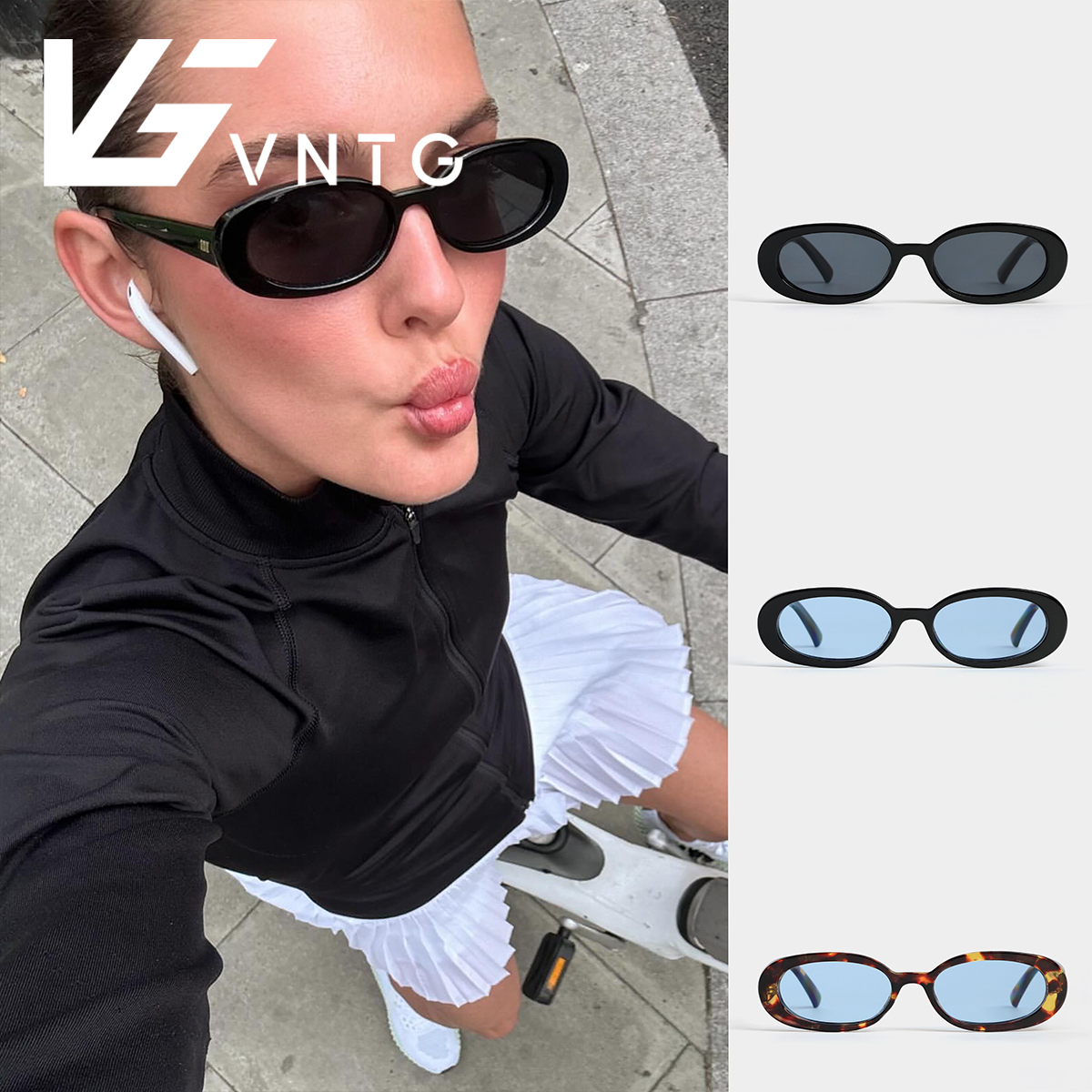 VNTG墨镜椭圆形经典款百搭撞色极简风澳洲网红ins风uv400太阳眼镜