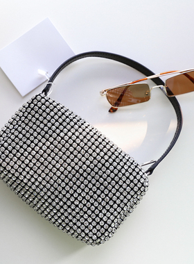 VINTAGETASTE 时髦设计感fil小白同款黑色满钻闪钻手提包拎包