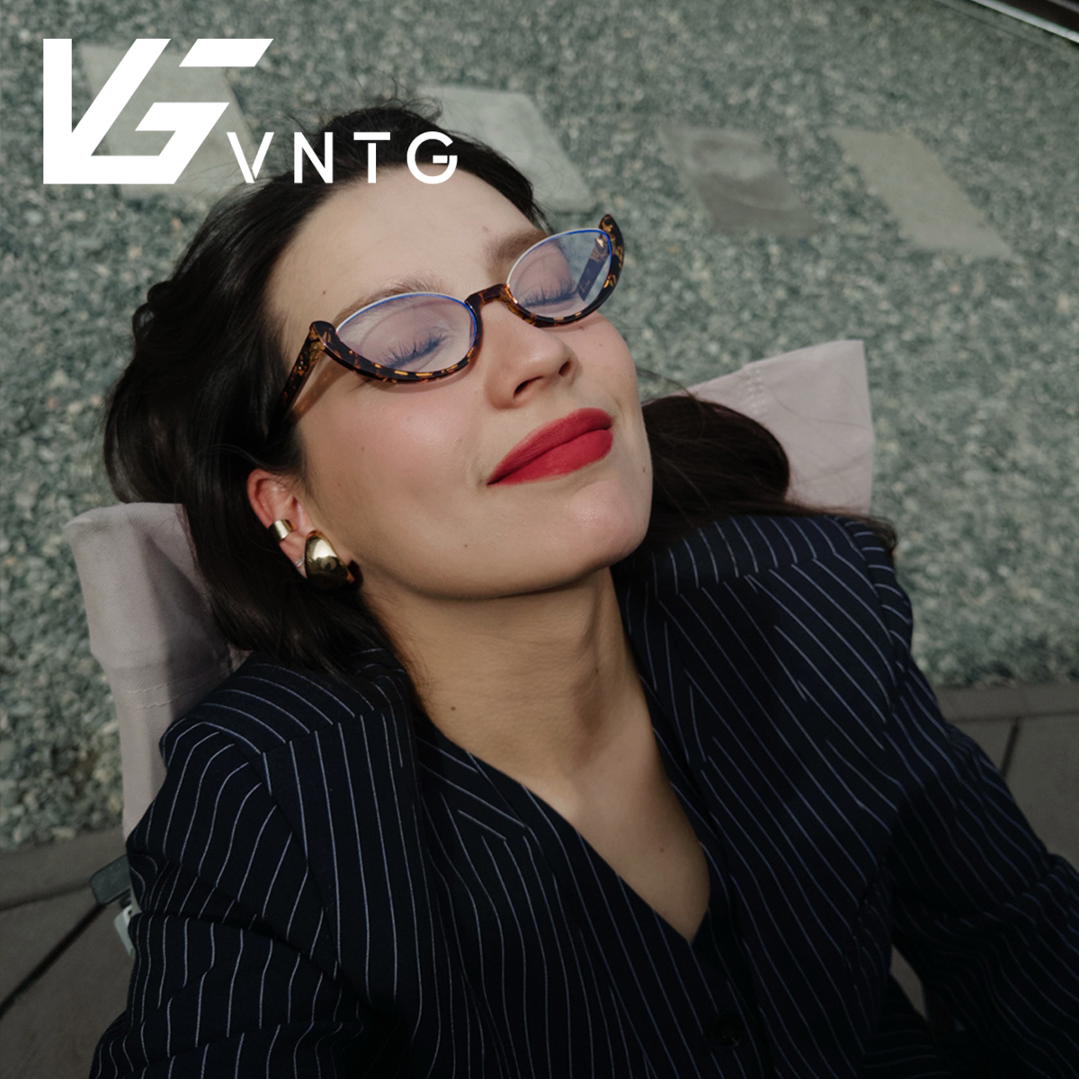 VNTG框架眼镜时髦半圆弧猫眼型都市丽人御姐ins风玳瑁色uv400墨镜