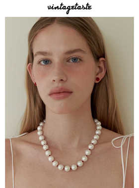 VINTAGETASTE ins风日韩仿珍珠项链简约法式复古撞色串珠锁骨链