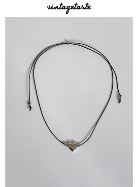 VINTAGETASTE 爱心穿绳黑色金属ins风泰妍同款可调节项链原创颈链