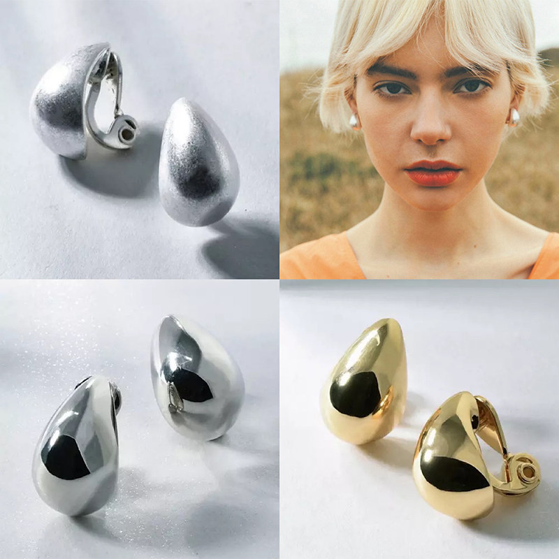 vintagetaste 614日本进口豆子形状金银两色光面磨砂耳夹ins耳饰