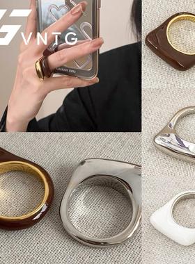 VINTAGETASTE 美拉德棕色珐琅高级感时髦ins风极简风韩国小众戒指