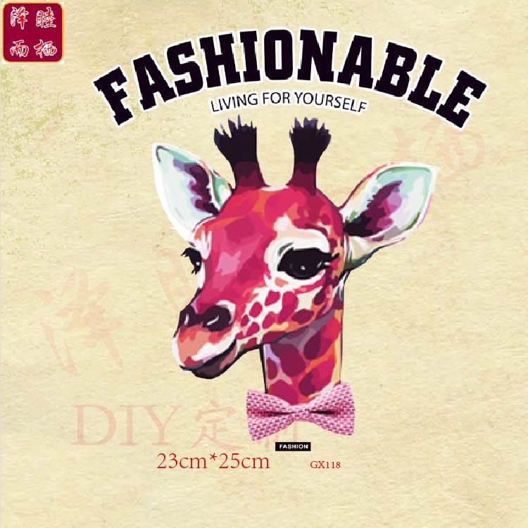 gx118热转印彩色卡通鹿头箱包衣服辅料带背胶diy 过粉烫画贴