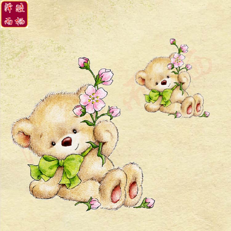 卡通動漫熱轉(zhuǎn)印小熊衣服印花圖案服裝輔料可定制過粉熨斗燙畫貼