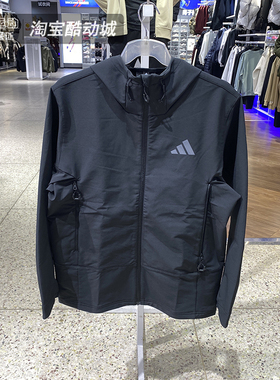 阿迪达斯外套男装2026春季新款户外保暖运动服连帽软壳夹克KD9409
