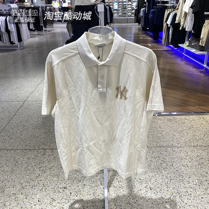 MLB情侣短袖男女夏季NY复古字母印花运动休闲翻领POLO衫3APQB0453