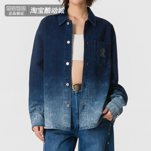 MLB男女NY复古运动翻领长袖衬衫