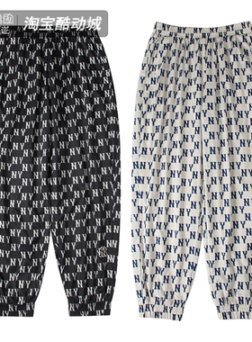 MLB裤子男女同款复古老花满标运动休闲宽松束脚梭织长裤3AWPM0134