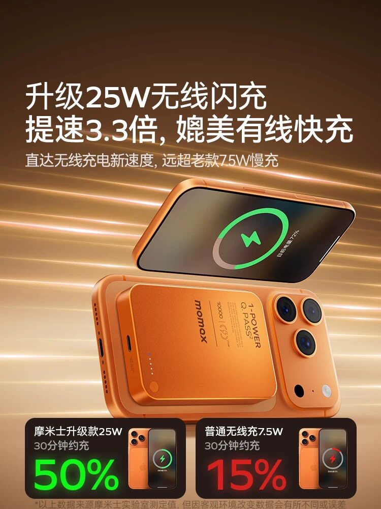 摩米士 磁吸充电宝无线快充Qi2适用于苹果iPhone15-17Pro移动电源