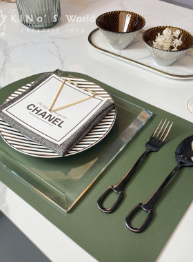 KiNo奇诺 北欧样板房西餐具套装软装餐桌摆台 绿色系餐盘镜面刀叉