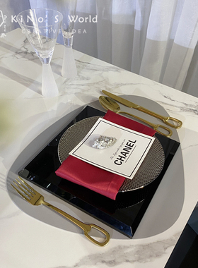 样板房间欧式风黑白灰西餐盘摆件