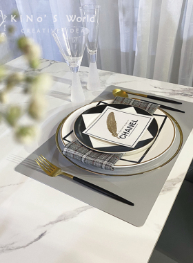 极简风黑白灰色餐盘组合会所摆件