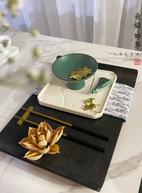 新中式风黑白墨绿色餐具摆件