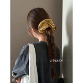 黄色系波点大肠发圈头绳女复古气质丸子头皮筋扎头慵懒风头花发绳