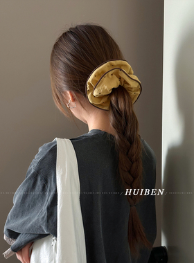 黄色系波点大肠发圈头绳女复古气质丸子头皮筋扎头慵懒风头花发绳