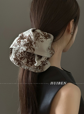 慵懒新中式~大肠发圈高级感裙摆超大头绳后脑勺缎面印花马尾发绳