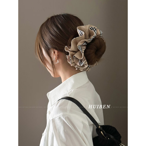 老钱风~经典格纹英伦风大肠发圈