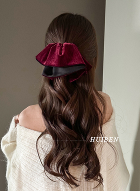 好chic~时髦小红裙摆抓夹女显发量洋气半扎后脑勺发卡鲨鱼夹发夹