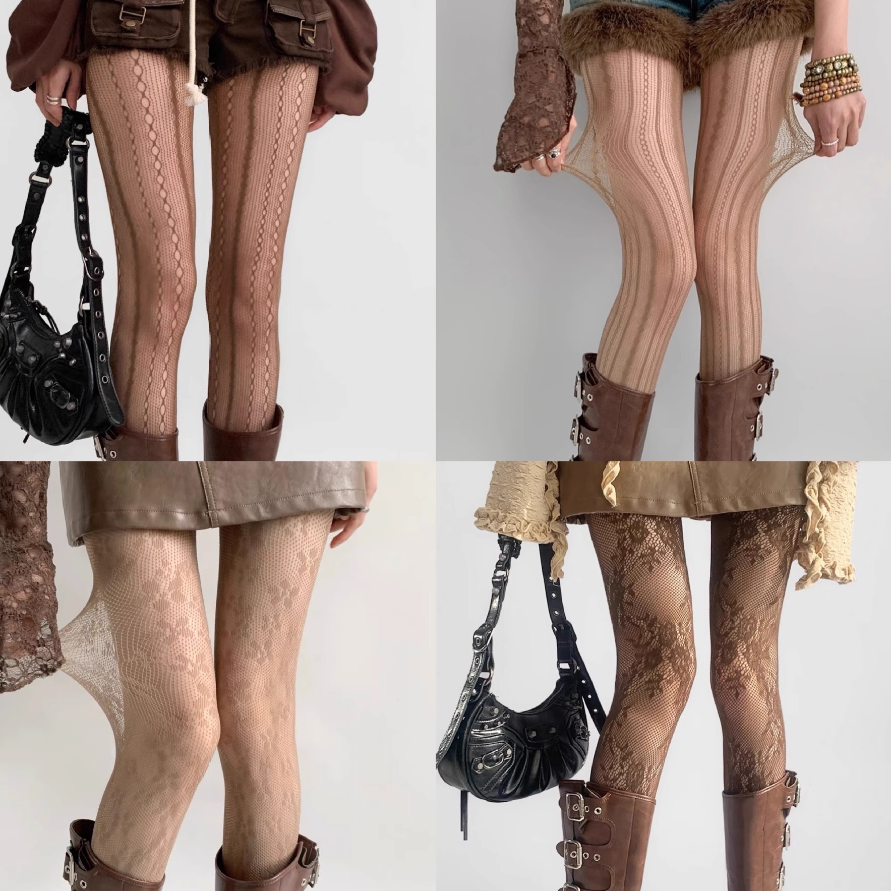 美拉德咖色网袜y2k复古辣妹镂空