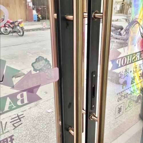 推拉KTV对装门把手地弹推拉门有无框304不锈钢商铺木门玫瑰黑钛金