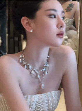 轻奢名媛气质水钻蝴蝶水滴珍珠流苏锁骨链时尚高级感甜美淑女项链