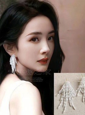 同款耳环白色个性夸张耳饰耳钉耳坠2024新款女潮流饰品高级感