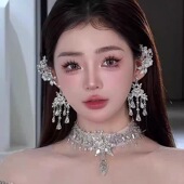 新娘日韩奢华重工水钻时尚 耳环耳骨夹闪钻婚纱礼服高级感配饰品女