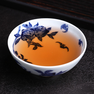 长物居手工青花瓷茶具茶杯柴窑烧制景德镇瓷器杯手绘压手杯主人杯