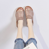 仙女ins柔软防滑 鱼嘴复古时尚 真皮平底凉鞋 女夏头层牛皮2026新款