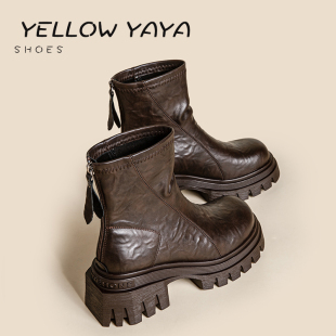 厚底粗跟高跟英伦风短靴女马丁靴瘦瘦靴2025秋冬新款 后拉链百搭潮