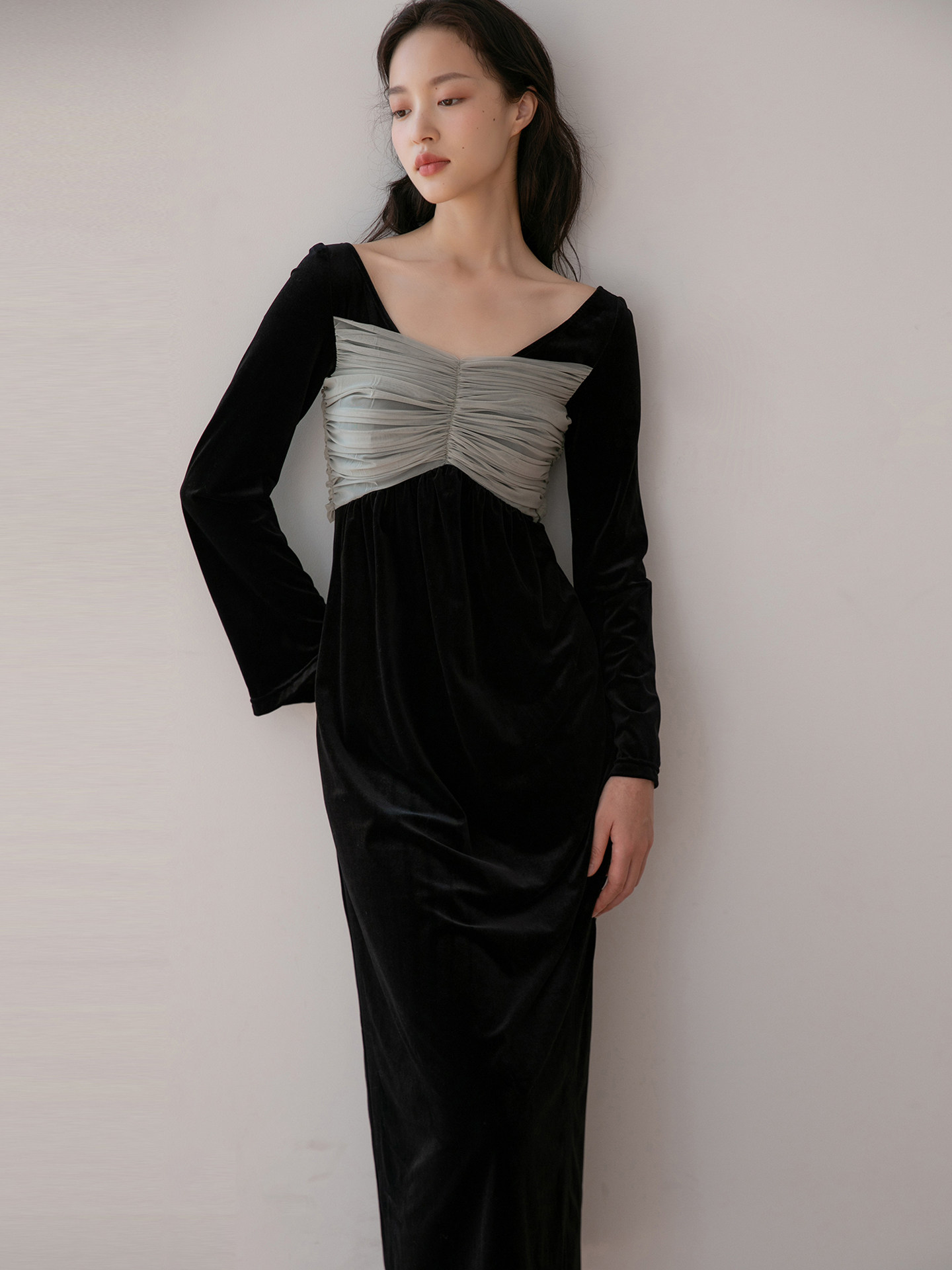 黛 黑色新中式减龄显瘦小众轻奢连衣裙 丝绒质感仙女风 修身裙