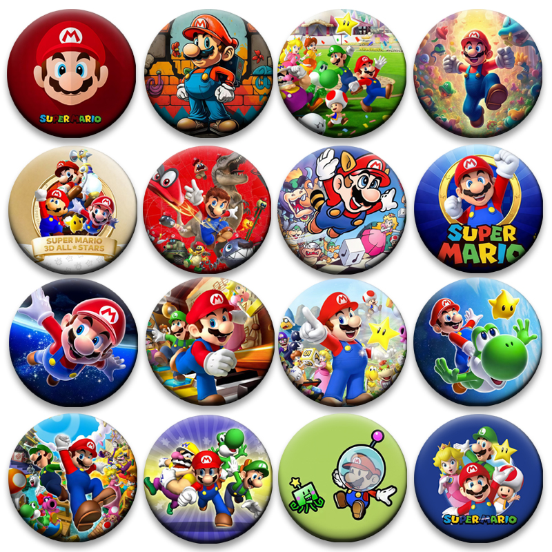 超级马里奥徽章游戏周边58mm马口铁定制胸针卡通吧唧挂件胸牌批发