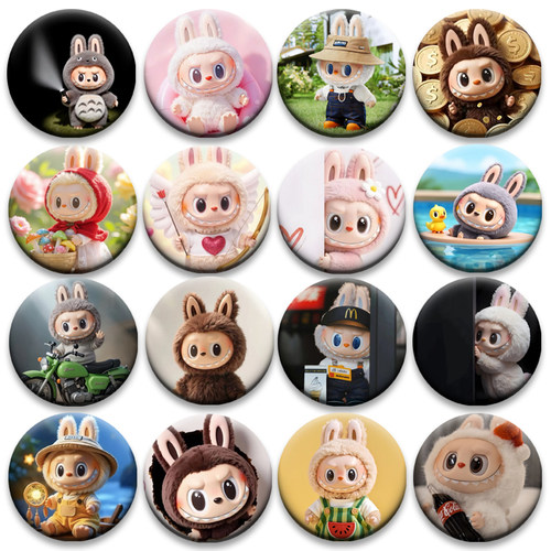 泡泡玛特拉布布labubu周边圆形胸针徽章谷子吧唧痛包58MM装饰谷圈